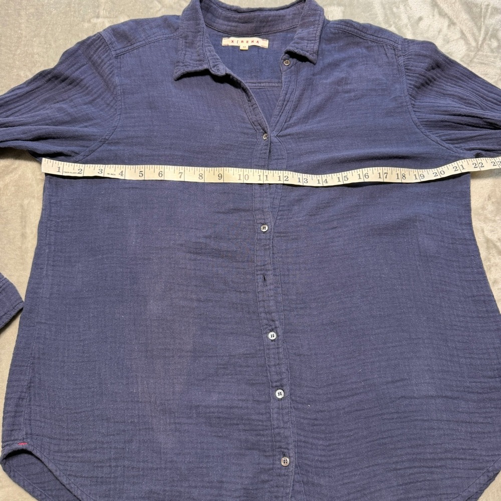 Xirena Beau Navy Blue Double Gauze Cotton M Button Down Shirt Women Textured USA - Picture 6 of 10